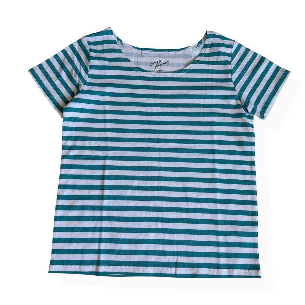 June & January Teal Stripe Ballet Tee Cotton Girls 9/10